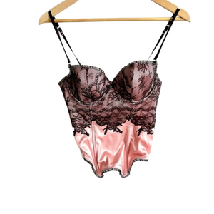 Elle Macpherson Silk and Lace Corset Bustier pink black 36 B